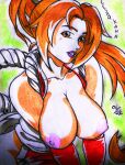  absurdres breasts cesarkahn highres japan large_breasts long_hair ninja ponytail sexy_or_cute? shiranui_mai simple_background smile the_king_of_fighters 