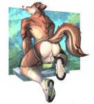  absurd_res adrovmike allie anthro anus balls big_balls butt canid canine canis clothing footwear genitals hi_res jockstrap looking_back male mammal muscular muscular_anthro muscular_male shoes solo underwear wolf 