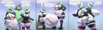  2019 absurd_res anthro big_butt blue_background bottomwear breast_expansion breasts butt clothing comic dialogue drpolice english_text expansion female female/female gardevoir green_hair group hair hi_res humanoid humanoid_focus legwear luxray male nintendo nipples overweight overweight_female pants pattern_clothing pattern_legwear pattern_stockings pok&eacute;mon pok&eacute;mon_(species) shirt simple_background smile stockings striped_clothing striped_legwear striped_stockings stripes text topwear video_games vore 