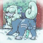  1:1 2022 absurd_res animal_genitalia animal_penis anus azzyyeen backsack balls blue_body butt canine_penis covered_eyes cute_fangs erection feral genitals hi_res hisuian_growlithe knot male markings nintendo nude outside penis pok&eacute;mon pok&eacute;mon_(species) presenting presenting_hindquarters quadruped raised_tail rear_view solo tongue tongue_out video_games 