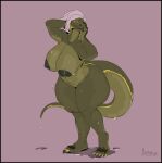  anthro areola big_breasts biped breasts female genitals greasymojo green_areola green_nipples hair hi_res nipples pussy reptile scalie simple_background solo standing thick_thighs 