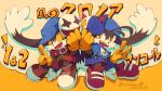  anthro belt bottomwear clothing domestic_cat doromizu89 duo felid feline felis gloves handwear hat headgear headwear japanese_text joka_(klonoa) klonoa klonoa_(series) long_ears male mammal mask shirt shorts smile t-shirt tat text topwear video_games yellow_eyes 