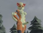  3d_(artwork) anthro arcanine areola balls breasts canid canine digital_media_(artwork) erection female fur genitals grey_sky gynomorph hand_on_hip intersex looking_at_viewer mammal nintendo nipples nude orange_areola orange_nipples penis plant pok&eacute;mon pok&eacute;mon_(species) randomkink solo source_filmmaker tan_balls tan_penis tongue tongue_out tree video_games 