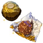  chocolate close-up english_commentary ferrero_rocher foil food food_focus no_humans simple_background studiolg valentine white_background wrapper 