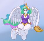  anthro anthrofied barefoot breasts cleavage clothed clothing crown digit_ring equid feet female foot_focus footwear friendship_is_magic hair hasbro jewelry mammal multicolored_hair my_little_pony nasiri_(artist) princess_celestia_(mlp) purple_eyes ring sandals soles solo toe_ring toes wings 