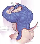  anthro armadillo bathing big_penis biped blue_body blue_skin butt erection fingers genitals hi_res huge_penis humanoid_genitalia humanoid_hands humanoid_penis inside male mammal muscular muscular_anthro muscular_male penis peruja solo standing water white_body white_skin xenarthran zi_ran 