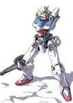  aqua_eyes gundam highres looking_down mecha mobile_suit no_arms science_fiction shadow solo standing suzutsuki_kurara v-fin v_gundam victory_gundam white_background 