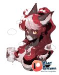  absurd_res anthro blush canid canine canis container convenient_censorship cup female fur glass glass_container glass_cup goatdraw hair hair_covering_breasts hi_res invalid_tag kalia_(kaggy1) looking_at_viewer mammal multicolored_body multicolored_fur ponytail red_hair serious solo steam tuft water wet white_hair wolf yellow_eyes 