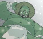 2022 asian_clothing belly clothing east_asian_clothing fundoshi goyemon_k green_body hat headgear headwear humanoid humanoid_hands japanese_clothing kemono male moobs navel nipples orc outside overweight overweight_male snow snowing solo underwear white_clothing white_fundoshi white_underwear 