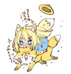  +_+ 1girl animal animal_ear_fluff animal_ears blonde_hair blue_dress blue_eyes blush blush_stickers brown_footwear dress fox fox_ears fox_girl fox_tail hat hat_removed headwear_removed kindergarten_uniform long_hair mito_(go!go!king!) nose_blush original school_hat shoes short_eyebrows simple_background socks solo sparkle tail thick_eyebrows translation_request very_long_hair white_background white_legwear yellow_headwear 