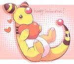  ampharos blush brown_eyes closed_mouth commentary_request full_body happy_valentine heart holding letterboxed no_humans outside_border pokemon pokemon_(creature) signature smile solo tansho valentine 