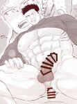  2boys abs anal anal_hair bar_censor bara bare_pectorals blush boku_no_hero_academia bottomless censored chest_hair clothed_sex endeavor_(boku_no_hero_academia) erection facial_hair feet_out_of_frame harada_(basashi) hawks_(boku_no_hero_academia) large_pectorals male_focus mature_male multiple_boys muscular muscular_male naked_shirt navel nipples pectorals scar scar_across_eye scar_on_face sex shirt short_hair sideburns solo_focus spread_legs stomach stubble thick_thighs thighs underpec yaoi 
