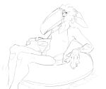  anthro ara&ccedil;ari avian beak beverage bird breasts clothed clothing drinking felid female gryphon leopard mammal mira_(wetchop) monochrome mythological_avian mythology one-piece_swimsuit pantherine partially_submerged simple_background sitting sketch small_breasts solo swim_ring swimwear toucan water wetchop 