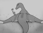  betty_the_komodo_dragon black_and_white conditional_dnp feet female feral fingers grass hi_res long_tail looking_at_viewer looking_back lying monochrome nintendo outside pikajota plant pok&eacute;ball pok&eacute;mon pok&eacute;mon_(species) rear_view salazzle solo spread_legs spreading video_games 