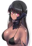  1girl absurdres au_ra avatar_(ff14) bangs bikini black_bikini black_hair breasts dark-skinned_female dark_skin dragon_horns eyebrows_visible_through_hair final_fantasy final_fantasy_xiv highres horns kaname_nagi large_breasts long_hair looking_at_viewer multicolored_hair red_eyes scales solo streaked_hair swimsuit upper_body 