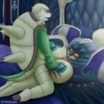  anthro bed bedroom blubluumon breast_grab breast_play breast_squish breasts chesnaught claws decidueye duo eye_contact feathered_wings feathers female furniture genitals hand_on_breast hi_res looking_at_another male male/female nintendo nipples penis pillow pok&eacute;mon pok&eacute;mon_(species) sex squish titfuck video_games wings 