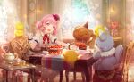  1girl backlighting bangs berry blunt_bangs blurry bokeh bow breasts cake cake_slice candy carpet center_frills chair chocolate_cake collared_dress colorful_palette cup curtains day depth_of_field detached_sleeves doily dot_nose dress drink embroidery flower food fork frilled_dress frills fruit glint grey_dress happy hat hat_ribbon highres indoors jar jelly_bean lamp lens_flare light_particles looking_at_viewer macaron mini_hat neck_ribbon official_art on_chair ootori_emu open_mouth open_window pantyhose pink_eyes pink_flower pink_hair pink_headwear pink_ribbon pink_rose plate pot project_sekai puffy_short_sleeves puffy_sleeves railing red_ribbon ribbon rose saucer serving_cart serving_spatula short_sleeves sidelocks sitting sleeveless sleeveless_dress small_breasts solo strawberry striped striped_legwear stuffed_animal stuffed_chicken stuffed_fox stuffed_raccoon stuffed_toy sugar_bowl sunlight table tablecloth tea teacup teapot tray twintails valentine vase vertical-striped_legwear vertical_stripes waist_bow wall_lamp whipped_cream white_legwear window wrist_cuffs 