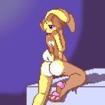  alonsocas15 anthro blush brown_body brown_fur butt digital_media_(artwork) fur girly lagomorph leporid looking_at_viewer looking_back male mammal nude pawpads paws pixel_(artwork) pose presenting rabbit silby_(silbyaws) solo white_body white_fur yellow_body yellow_fur 