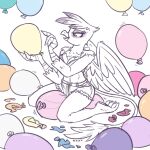  2022 anthro avian balloon balloon_popping beak bikini bikini_top breasts chest_tuft clothing eyebrows eyelashes feather_hair feathered_wings feathers female footwear friendship_is_magic gilda_(mlp) gryphon hi_res holding_object inflatable king-kakapo kneeling mary_janes my_little_pony mythological_avian mythology open_beak open_mouth pseudo_hair shoes shoulder_tuft sketch solo swimwear tail_tuft tuft wings yellow_eyes 