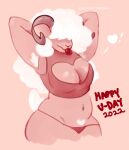  &lt;3 absurd_res anthro armpit_hair bangs belly big_(disambiguation) big_breasts body_hair bovid breasts caprine chubby_anthro chubby_belly chubby_female curled_hair curvaceous curvy_anthro curvy_female curvy_figure female fluffy furry goat goat_girl hair hi_res holidays horn invalid_tag mammal monster_girl_(genre) navel pink pubes ram_girl simple simple_background simple_coloring slightly_chubby solo tail thick_thighs thong_straps tongue tongue_out valentine&#039;s_day voluptuous white_hair wide_hips 