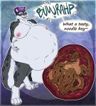  absurd_res anthro belly big_belly big_breasts blizzie_(touchofsnow) breasts burping dialogue duo english_text felid female female_pred hair hi_res holding_belly internal licking licking_lips male male/female male_prey mammal nipples oral_vore organs pantherine ponytail praise reptile scalie snake snow_leopard stomach talking_to_another taunting text tongue tongue_out touchofsnow vore 