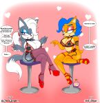  &lt;3 anthro bandicoot bedroom_eyes big_breasts blue_hair bottle breasts canid canine canis dark_whisper duo eyeshadow fan_character female green_eyes hair hi_res high_heels huge_breasts lipstick makeup mammal marsupial mips_the_bandicoot narrowed_eyes purple_eyes seductive sega simple_background sonic_the_hedgehog_(series) text the_knight tk_the_wolf wide_hips wolf 