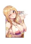  1girl ;q armlet blonde_hair blush bracelet breasts cleavage collarbone framed gold_choker hair_intakes highres idolmaster idolmaster_million_live! jewelry large_breasts momose_rio one_eye_closed out_of_frame outside_border sian solo tongue tongue_out upper_body w 