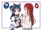  ? animal_ears back_bow bangs blue_hair bow cat_ears chuunibyou deadnooodles half_updo jewelry long_hair love_live! love_live!_sunshine!! necklace paw_pose red_eyes red_hair sakurauchi_riko school_uniform side_bun tsushima_yoshiko uranohoshi_school_uniform yellow_eyes yuri 