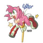  1girl aku_tojyo amy_rose breasts cum female fucked_silly full_body furry gloves green_eyes hammer insertion large_insertion nipples object_insertion saliva shoes simple_background smile solo sonic_the_hedgehog spread_legs tail tojyo white_background 