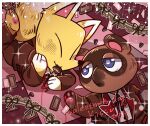  animal_crossing anthro blue_eyes blush brown_body brown_fur candy canid canine chocolate clothing crazy_redd dessert duo food fox fur hi_res holidays lace male male/male mammal necktie nintendo orange_body orange_fur raccoon_dog ribbons shandrawaka suit tanuki tom_nook_(animal_crossing) valentine&#039;s_day video_games 