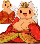  blush breasts clothed clothing crown digital_media_(artwork) dress felid feline female looking_at_viewer mammal partially_clothed qadyx semi-anthro simple_background slightly_chubby smile 