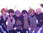  6+boys blonde_hair blue_hair brown_hair closed_eyes ear_piercing earrings fuwa_minato green_eyes highres jewelry kagami_hayato kanae_(nijisanji) kenmochi_touya kuzuha_(nijisanji) mole mole_under_eye multicolored_hair multiple_boys nekojiri nijisanji pale_skin piercing pink_hair pointy_ears purple_hair vampire virtual_youtuber white_hair yumeoi_kakeru 