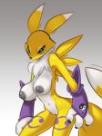 2022 3_fingers absurd_res anthro armwear bandai_namco breasts chest_tuft clothing digimon digimon_(species) female fingers genitals hi_res nipples pussy renamon simple_background siroc solo tuft 