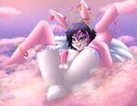  &lt;3 akuro- angel anthro anus balls bedroom_eyes blue_eyes blush butt choker clothing cloud ears_up emo_haircut erection eyebrows fur genitals girly gloves halo handwear heat_(disambiguation) hi_res highlights_(coloring) holding_legs jewelry lagomorph legwear leporid looking_at_viewer male mammal narrowed_eyes necklace nipples perineum rabbit raised_eyebrow seductive sex smile solo solo_focus spread_legs spreading star stockings teeth vield_nevellinya white_body white_fur wings 