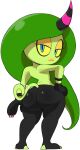  big_butt black_bottomwear black_clothing black_gloves black_handwear black_pants blue_eyes bottomwear butt butt_focus clothing colored_nails eyelashes female gloves green_body green_hair green_tail hair hand_on_hip handwear hi_res horn humanoid long_hair nails orange_lipstick pants pink_nails rear_view sega solo sonic_the_hedgehog_(series) the_deadly_six vilepluff zeena zeti 