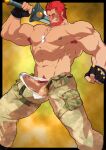  1boy abs absurdres armpit_hair ass_visible_through_thighs bara beard biceps black_gloves blush bulge camouflage camouflage_pants cum dark-skinned_male dark_skin dog_tags ejaculation erection erection_under_clothes facial_hair fate/grand_order fate/zero fate_(series) feet_out_of_frame fingerless_gloves gloves highres iskandar_(fate) kito_(clamp5656) large_pectorals legs_apart male_focus male_pubic_hair male_underwear mature_male muscular muscular_male navel nipples official_alternate_costume over_shoulder pants pectorals penis penis_peek pubic_hair red_eyes red_hair reward_available short_hair solo stomach sword sword_over_shoulder testicles thick_thighs thighs uncensored underwear veins veiny_penis weapon weapon_over_shoulder wet wet_clothes wet_male_underwear white_male_underwear 