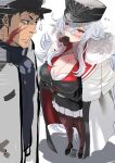  1boy 1girl absurdres azur_lane bangs black_gloves blush bra bra_peek breasts burn_scar buttons candy cape chocolate cleavage cloak commander_(azur_lane) cross crossed_bangs double-breasted food food_in_mouth fur-trimmed_cape fur_trim gloves graf_zeppelin_(azur_lane) hat heart heart-shaped_chocolate hey_taisyou highres holding holding_chocolate holding_food iron_cross large_breasts long_hair mature_male military military_hat military_uniform miniskirt mouth_hold muscular muscular_male pantyhose peaked_cap pleated_skirt purple_eyes scar scar_across_eye scar_on_face silver_hair skirt underwear uniform valentine very_long_hair white_cloak white_skirt 