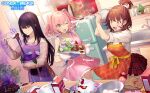  3girls absurdres apron bad_food baking_sheet black_hair bowl brown_eyes brown_hair chocolate commentary cookie copyright copyright_name dress_shirt egg_(food) faucet fire food green_eyes grey_eyes grey_sweater gundam gundam_breaker_mobile hairband haro heart high_ponytail highres ichinose_yuri icing kitchen kuzunoha_rindou long_hair microwave milk_carton miniskirt miyama_sana multiple_girls official_art one_eye_closed open_mouth orange_apron oven_mitts pastry_bag pink_apron pink_hair plaid plaid_skirt pleated_skirt print_apron promotional_art purple_apron purple_eyes purple_hairband refrigerator ribbon rx-78-2 school_uniform shirt short_hair sink skirt smoke spool suggestive_fluid sweater taiki_(luster) tentacles tied_hair topknot two_side_up valentine zaku 