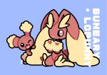  artsy-rc blue_background buneary character_name evolutionary_line highres looking_at_viewer lopunny no_humans pokemon pokemon_(creature) simple_background sitting smile 
