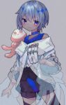  1girl dark_skin ebosi_(vtuber) eringikinono highres indie_virtual_youtuber jellyfish jellyfish_girl long_sleeves looking_at_viewer purple_eyes short_hair short_shorts shorts silver_hair solo thighhighs virtual_youtuber 