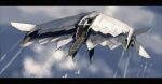  absurdres aircraft airplane airship asterozoa cloud completion_time english_commentary fighter_jet flying from_above highres jet letterboxed military military_vehicle no_humans original sky vehicle_focus 