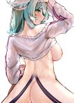  1girl animal_ears blue_hair blush breasts breasts_out clothes_lift cowgirl_position dragon_ears dragon_girl elira_pendora girl_on_top green_eyes hand_in_hair head_wings hidden_eyes highres holding_hands implied_sex large_breasts lazulight long_hair looking_at_viewer naokomama nijisanji nijisanji_en nipples shirt_lift solo_focus straddling sweater virtual_youtuber white_sweater 