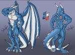  animal_genitalia anthro blue_body claws dragon erection fully_sheathed genitals hi_res horn male model_sheet muscular penis sheath slit solo spikes valensfd ven_(smolven) white_body white_wings wings 