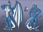 abs anthro back_spikes belly blue_body claws dragon hi_res male muscular solo spikes spikes_(anatomy) valensfd ven_(smolven) white_body white_wings wings 