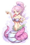 1girl breasts chrono_trigger cleavage highres hoshibuchi lamia long_hair mianne monster_girl navel pink_hair pointy_ears ponytail purple_eyes simple_background solo tail tongue tongue_out 