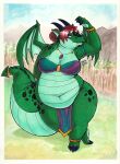  anthro breasts clothing dragon female hair lilbluefoxie mountain solo 