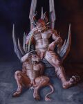  4:5 4_ears 4_horns acasius_searclaw after_sex anus balls bodily_fluids butt charr circumcised collar cum cum_drip cum_from_ass cum_in_ass cum_inside cum_on_ground cum_on_tongue dandzialf dripping duo felid flaccid genital_fluids genitals guild_wars hi_res horn humanoid_genitalia humanoid_penis ignado_flaredancer leash looking_at_viewer male male/male mammal multi_ear multi_horn muscular muscular_male navel nude on_throne open_mouth penis sitting tongue tongue_out video_games 