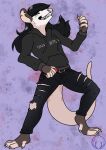  air_guitar anthro arwing black_hair bottomwear clothing didelphid guitar_pick hair hi_res hoodie long_hair male mammal marsupial nintendo pants solo star_fox topwear torn_bottomwear torn_clothing torn_pants video_games 