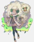  1girl adapted_costume barefoot dark-skinned_female dark_skin highres horns kantarou_(8kan) personification pokedex_number pokemon pokemon_(creature) pokemon_(game) pokemon_bw pokemon_bw2 whimsicott yellow_eyes 