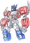  1boy artist_name autobot blue_eyes clenched_hands exhaust_pipe highres looking_ahead mecha no_humans optimus_prime sketch solo transformers transformers:_earth_spark tsushima_naoto white_background 